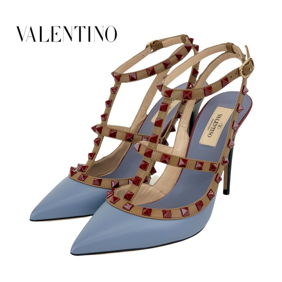 VALENTINO(ヴァレンティノ)のヴァレンティノ VALENTINO パンプス 靴 シューズ レザー ブルー サンダル ロックスタッズ パーティーシューズ レディースの靴/シューズ(ハイヒール/パンプス)の商品写真