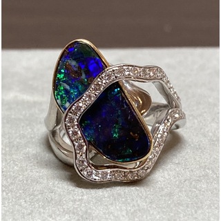 K18/K18WG ボルダーオパールとダイヤモンドのリング(リング(指輪))