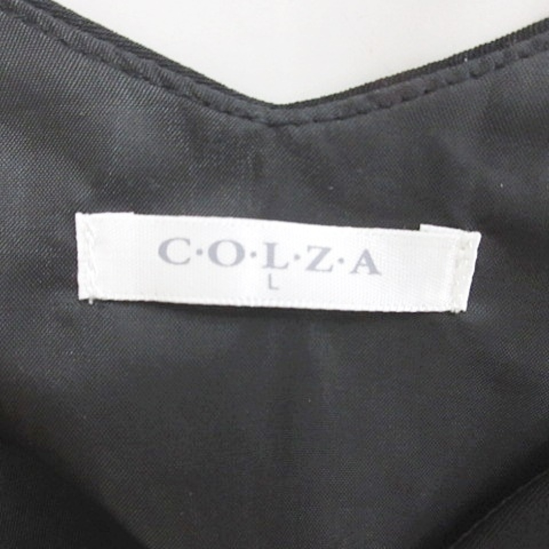 COLZA(コルザ)のコルザ ワンピース ノースリーブ 膝丈 Vネックドット ベルト 黒 白 L レディースのワンピース(ひざ丈ワンピース)の商品写真