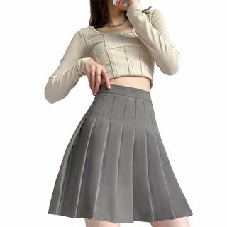 [FEISEDY] スカート プリーツスカート レディース 丈44-47cm 春(その他)