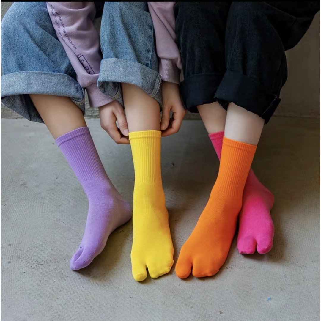 足袋ソックス　リブ　足袋靴下　カラー　エアリフト　ネオン　靴下　レディース　タビ レディースのレッグウェア(ソックス)の商品写真