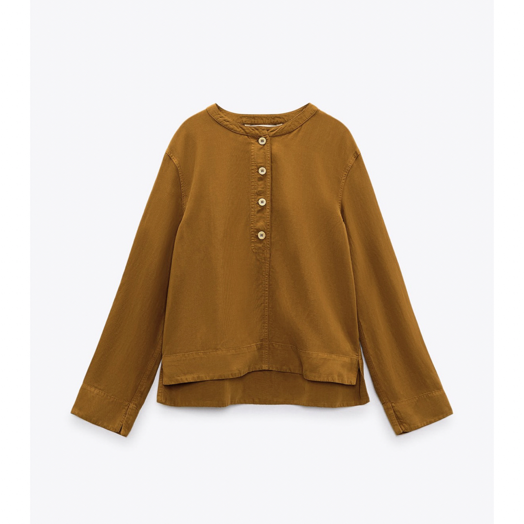 ZARA(ザラ)のZARA ザラ　リネン混　プルオーバー　キャメル　未使用 レディースのトップス(シャツ/ブラウス(長袖/七分))の商品写真