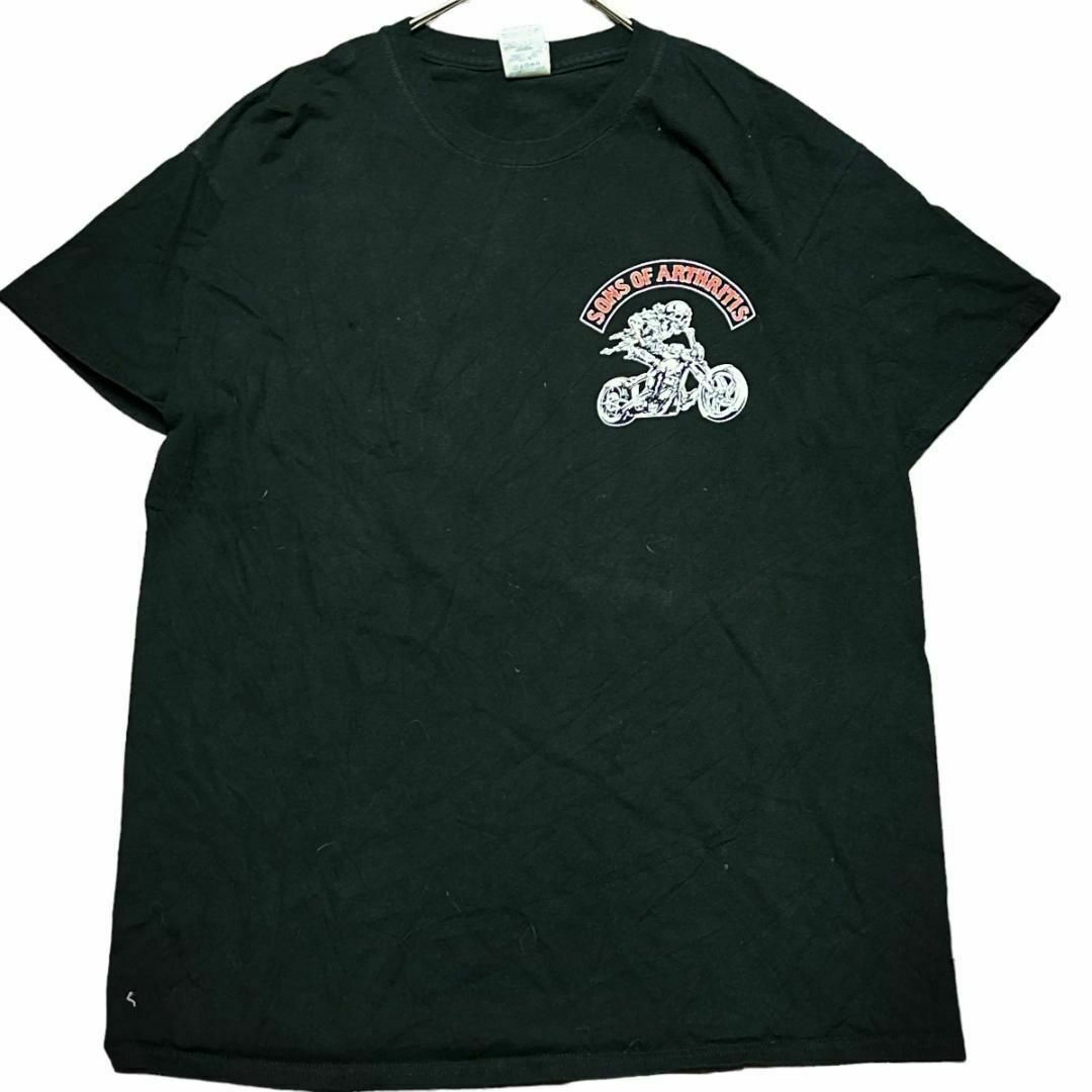 GILDAN(ギルタン)のGILDAN バイカー 半袖Tシャツ スカル バイク ブラックUS古着av8① メンズのトップス(Tシャツ/カットソー(半袖/袖なし))の商品写真
