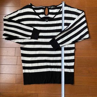 セシルマクビー(CECIL McBEE)のセシルマクビー ブラック×ホワイトグレーシルバー？の ボーダードルマンニット(ニット/セーター)