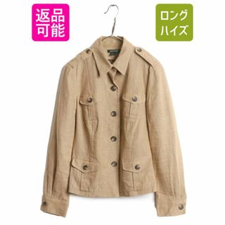 ラルフローレン(Ralph Lauren)のデッドストック 90s LAUREN ラルフローレン 100% リネン サファリ ジャケット レディース M 90年代 オールド ポロ ブレザー テーラード 麻(テーラードジャケット)