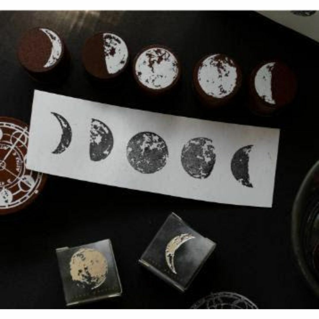 スタンプセット　7個　木製　月の満ち欠け　はんこ　ハンドメイドに　アンティーク風 ハンドメイドの文具/ステーショナリー(はんこ)の商品写真