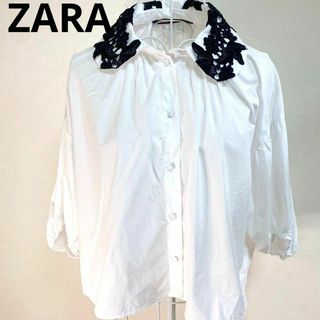 ザラ(ZARA)の【未使用級】　ZARA ホワイト　半袖　刺繍　トップス　ブラウス　Mサイズ(シャツ/ブラウス(半袖/袖なし))