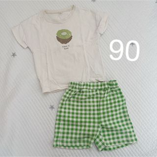 キウイTシャツチェックハーフパンツセットアップ⭐︎90