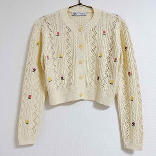 ザラ(ZARA)のZARA ザラ フラワー刺繍カーディガン S(カーディガン)