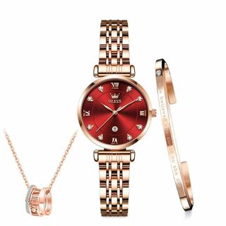 【色: Red set】OLEVS女性用 腕時計 ステンレス ブレスレット ネッ(腕時計)