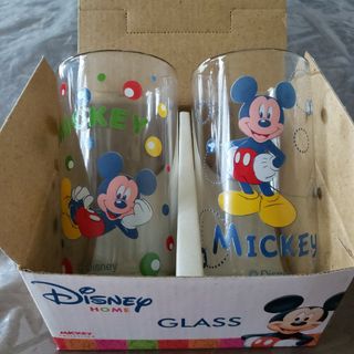 ディズニー(Disney)のdisney home  ミッキー　グラス　昭和レトロ　　箱入り未使用品(グラス/カップ)