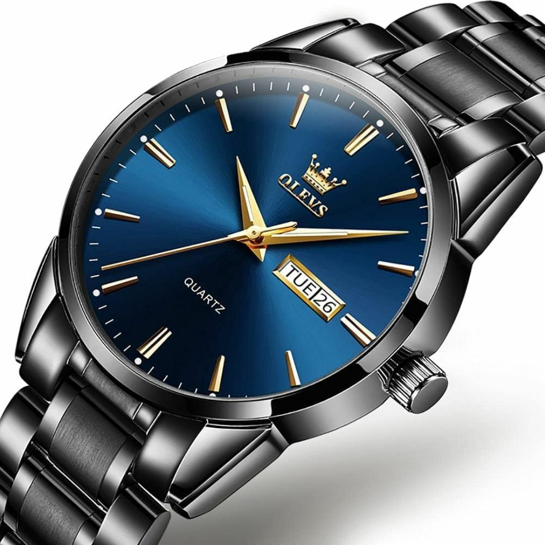 色:ブラック＆ブルー-6898OLEVS 腕時計 メンズ かっこいい 薄型  メンズの時計(その他)の商品写真