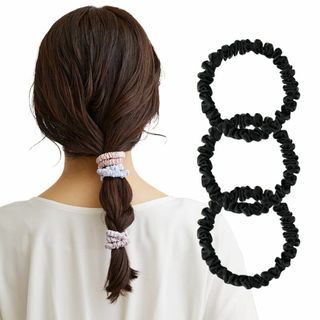 【色: Black】【SiL'Amour】シルク ヘアゴム シュシュ ヘアアクセ