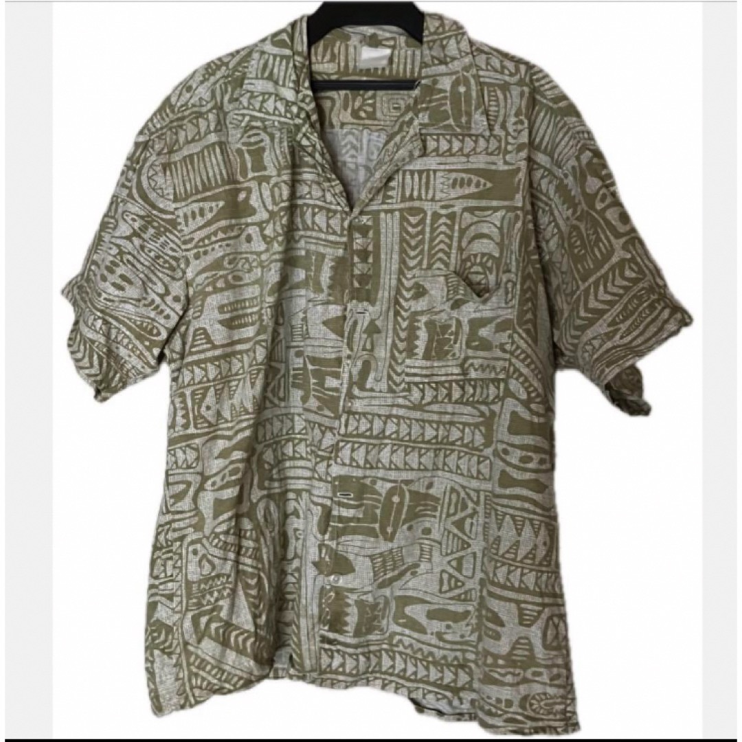 アロハシャツ モスグリーン エスニック柄 80s 90s メンズのトップス(シャツ)の商品写真