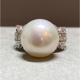 Pt900　大粒13.2mm 南洋真珠とダイヤモンドのリング(リング(指輪))