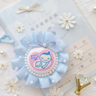 ふわふわチュール♡マタニティロゼット 《サテン♡スモークブルー》マタニティマーク(マタニティ)