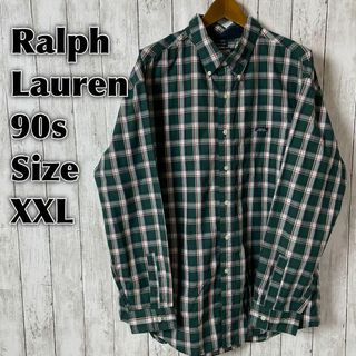 ラルフローレン(Ralph Lauren)の90Ｓチャップスラルフローレン　深緑グリーンＢＤ長袖シャツ　サイズ2ＸＬ　古着(シャツ)