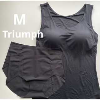 トリンプ(Triumph)の新品　トリンプ  Mサイズ　ブラック　タンクトップブラ＆シームレスショーツ2枚(タンクトップ)