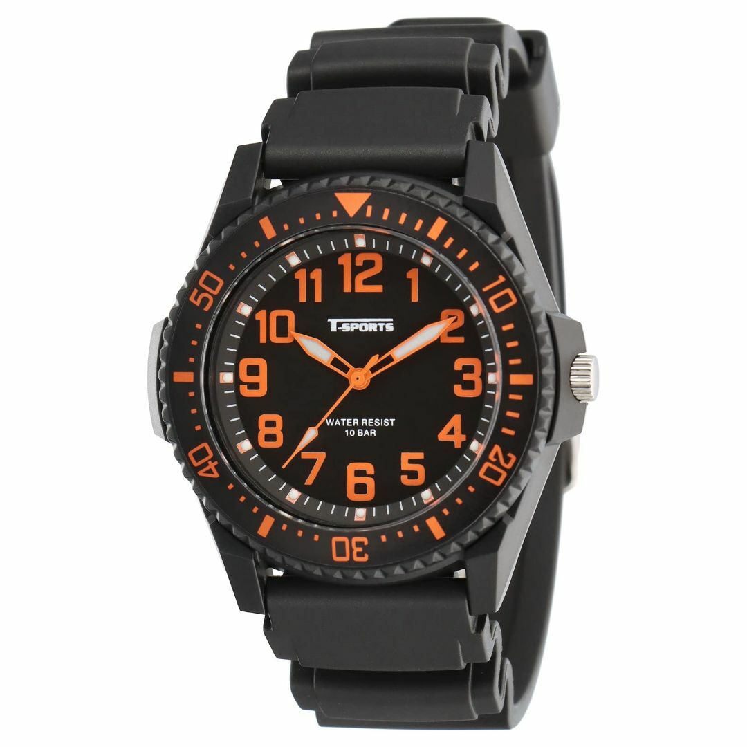 色:オレンジクレファー 腕時計 アナログ腕時計 黒 10気圧 防水 ウレタン メンズの時計(その他)の商品写真