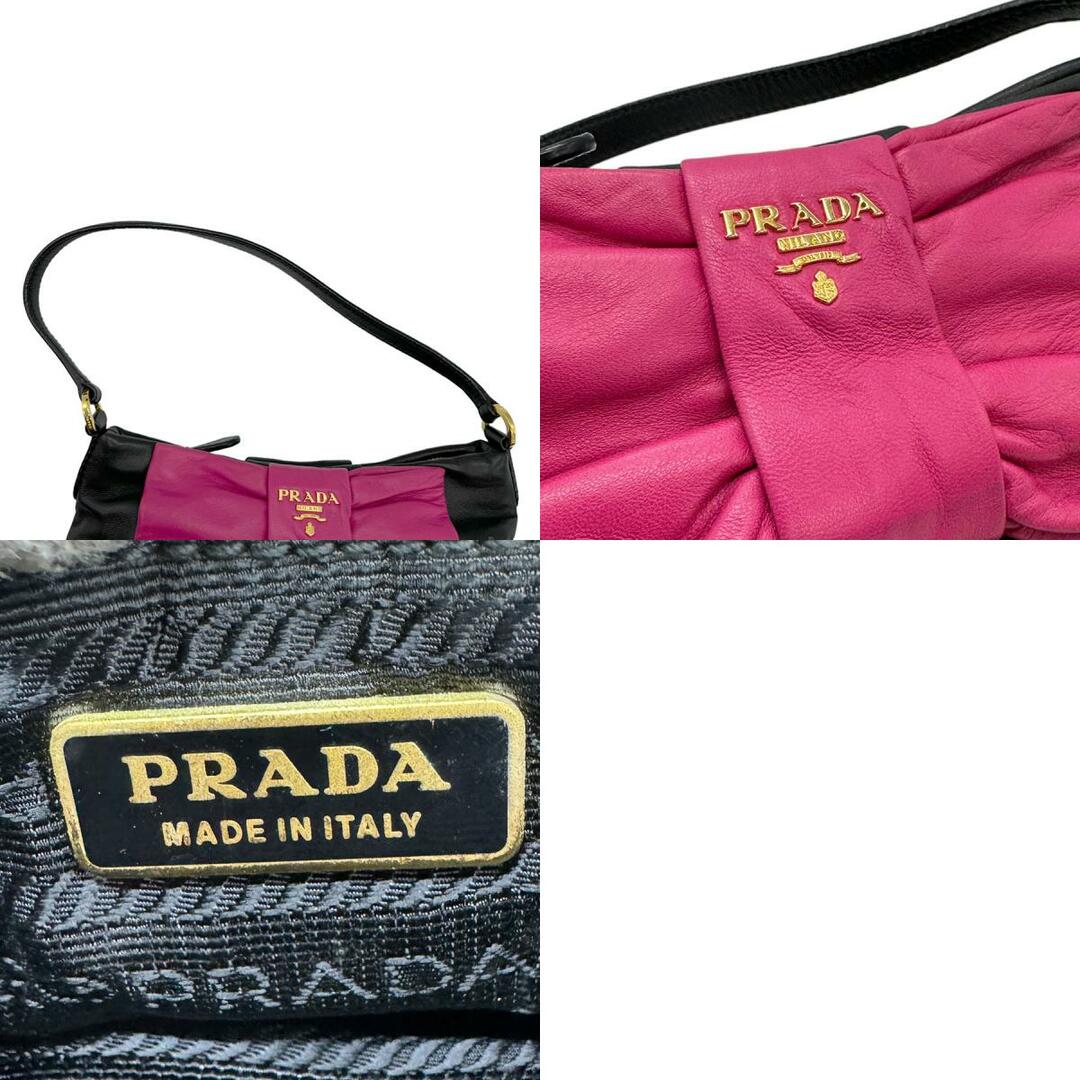 PRADA(プラダ)のプラダ PRADA ハンドバッグ リボン レザー ブラック/マゼンタ ゴールド レディース 送料無料【中古】 z0637 レディースのバッグ(ハンドバッグ)の商品写真