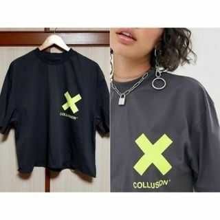 Collusion ユニセックス クロップドオーバーサイズ Tシャツ チャコール(Tシャツ(半袖/袖なし))