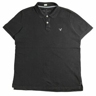 アメリカンイーグル(American Eagle)のアメリカンイーグル　ポロシャツ　半袖　ゴルフ　ブラック　黒　ロゴ　刺繍　シンプル(ポロシャツ)
