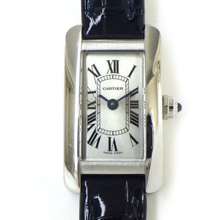 カルティエ(Cartier)のカルティエ Cartier 腕時計 タンク アメリカン ミニ WSTA0032 日本限定モデル ローマ数字インデックス サンレイ シルバー レクタンギュラー文字盤 SS ネイビーブルー アリゲーター レザーベルト クオーツアナログ 【箱・保付き】 【中古】(腕時計)