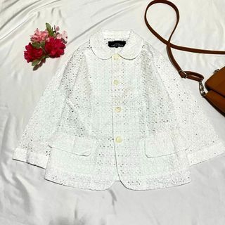 トリココムデギャルソン(tricot COMME des GARCONS)の美品 トリココムデギャルソン レースジャケット 丸襟 白 M(テーラードジャケット)