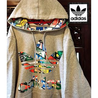 アディダス(adidas)のアディダス スタンスミス ロゴいっぱい パーカー トレーナー ジャージ サイズL(パーカー)