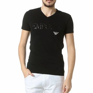 送料無料 57 EMPORIO ARMANI エンポリオアルマーニ CC716 110810 ブラック Tシャツ 半袖 ロゴ size S