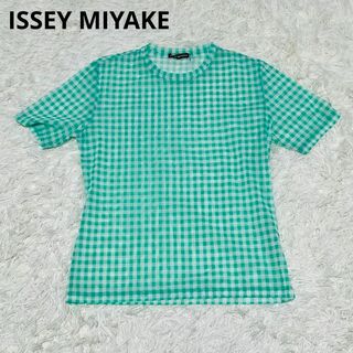 ISSEY MIYAKE - ISSEY MIYAKE イッセイミヤケ　ギンガム　チェック　Tシャツ　グリーン