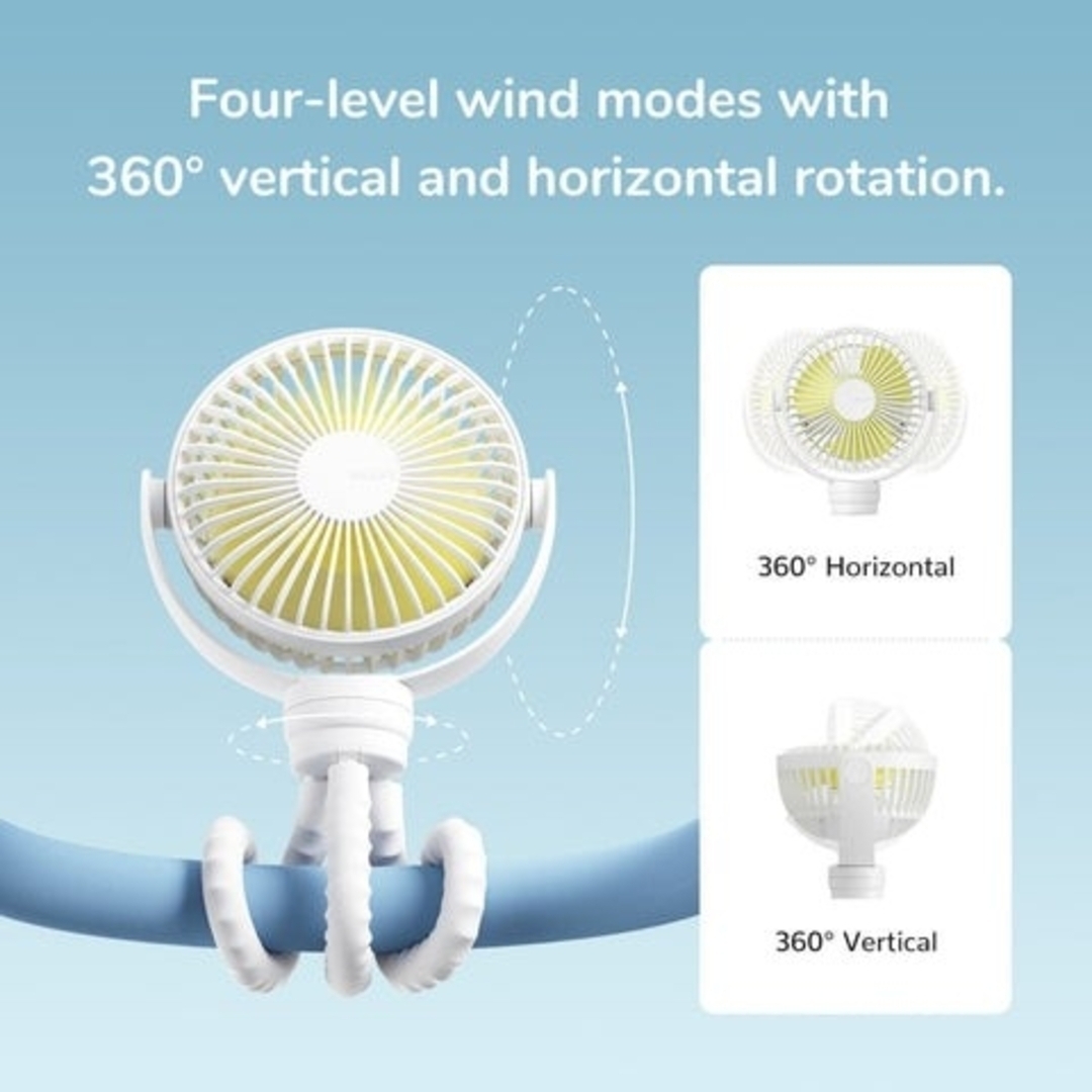 タコ足 ファン ホワイト 扇風機 4000mAh  静音 風量４段階 スマホ/家電/カメラの冷暖房/空調(扇風機)の商品写真
