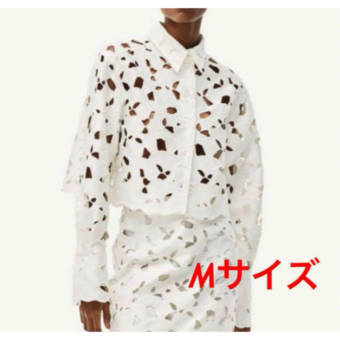 H&M(エイチアンドエム)の新品未使用　h&m エイチアンドエム　イギリス刺繍サテンシャツ　M レディースのトップス(シャツ/ブラウス(半袖/袖なし))の商品写真