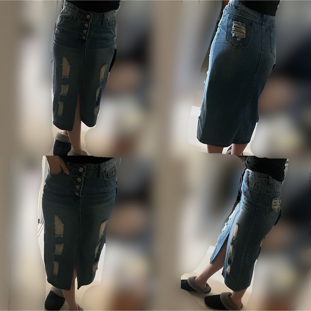 デニムスカート ダメージデニム ロングスカート ハイウエスト スカート レディースのスカート(ロングスカート)の商品写真