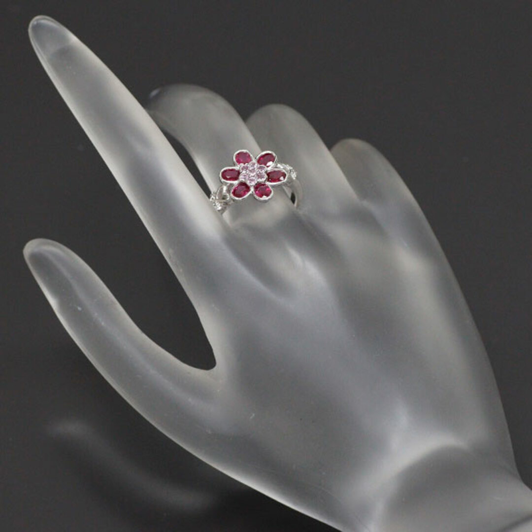 QVC K18WG ルビー ピンクサファイア ダイヤモンド リング フラワー レディースのアクセサリー(リング(指輪))の商品写真