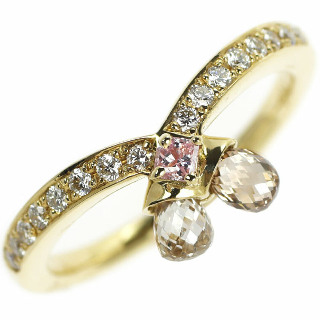 K18YG 天然ピンク ブリオレットカット ダイヤモンド リング 0.056ct D0.585ct D0.166ct レディースのアクセサリー(リング(指輪))の商品写真