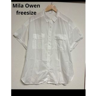 ミラオーウェン(Mila Owen)の【翌日発送】ミラオーウェン ポケット付き半袖ブラウス チュニック丈 白 フリー(シャツ/ブラウス(半袖/袖なし))