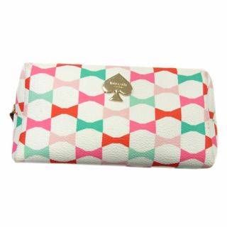 kate spade new york - 美品 定価1万7000円●kate spade ケイトスペード リボン コスメポーチ 化粧品入れ ミニバッグ 総柄 ロゴ刻印 レディース 正規品