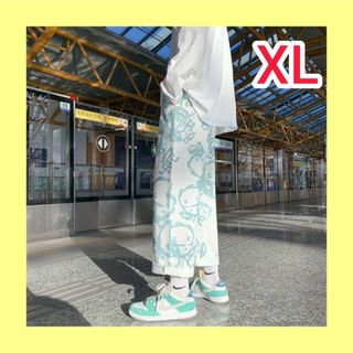 メンズ パンツ ストリート アメリカン カジュアル 白 XL ゆったり(その他)