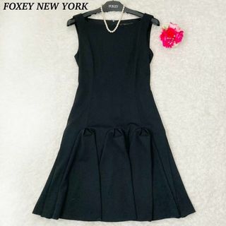 フォクシー(FOXEY)の【美品】　FOXEY  ブロッサムドレス　ブラック　フレア　タック(ひざ丈ワンピース)