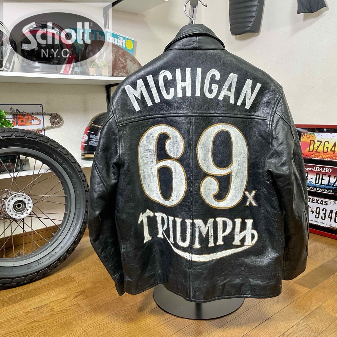 schott(ショット)の☆Schott TRIUMPH レザージャケット ブラック/M（XL相当） 自動車/バイクのバイク(装備/装具)の商品写真