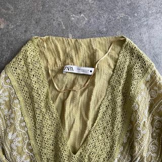 ザラ(ZARA)のA ZARA BASIC ベーシック 花柄 フラワー ワンピース シャツ 刺繍(ロングワンピース/マキシワンピース)