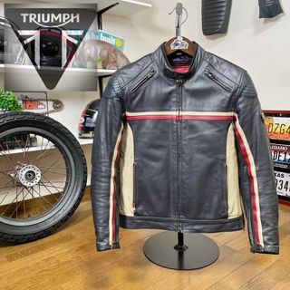 ☆TRIUMPH トライアンフ  レザージャケット ネイビー/50（L相当）(装備/装具)