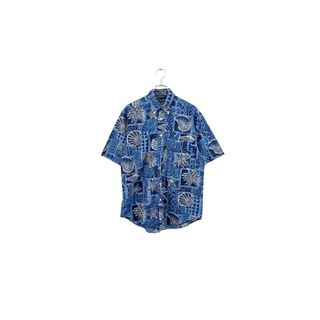 nautica blue shirt ノーティカ BD半袖シャツ ボタンダウン 総柄 ブルー サイズS ヴィンテージ ネ(シャツ)