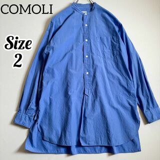 【美品】COMOLI　 バンドカラーシャツ ブルー M01-02002