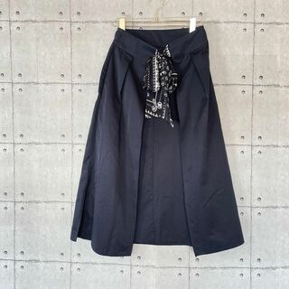 ザラ(ZARA)の372 ザラ 台形スカート ロング ネイビー 紺 ウエストリボン Sサイズ(ロングスカート)