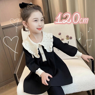 キッズ 120 ビッグカラー パールドット ワンピース フォーマル 綺麗 子供服(ドレス/フォーマル)