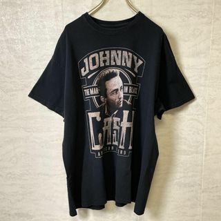 ミュージックティー(MUSIC TEE)のジョニーキャッシュ　オーバーサイズＸＬ　黒ブラック　半袖Ｔシャツ　メンズ　古着(Tシャツ/カットソー(半袖/袖なし))