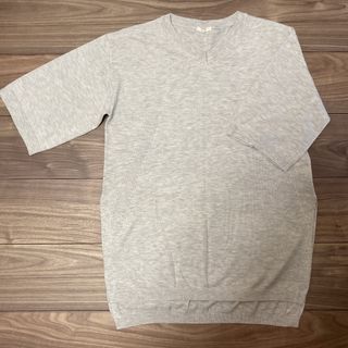 ジーユー(GU)の【新品 未使用】GU 半袖　オーバーサイズ　グレーニット(Tシャツ(半袖/袖なし))