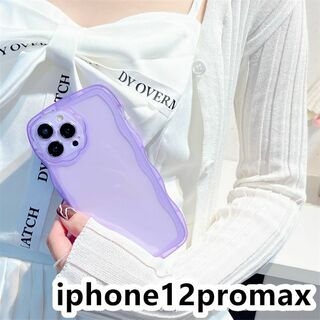 iphone12promaxケース　透明　波型花 耐衝撃紫69(iPhoneケース)